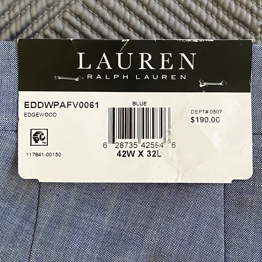 Lauren Ralph Lauren Men's 42x32 Classic Fit Flat Front Suit Pants Light Blue NEW
